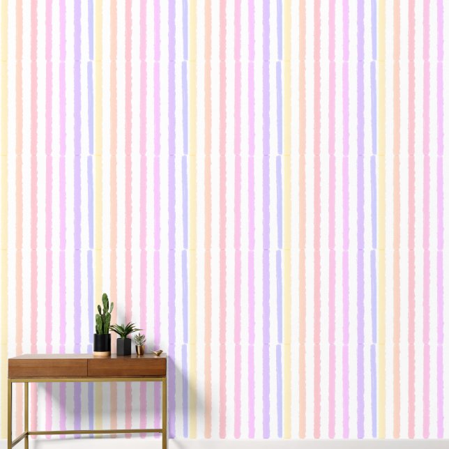 Summertime Vertical Watercolor Stripes Wallpaper (Hallway)