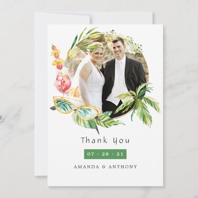 Summertime Wedding Photo Thank You Card (Front)