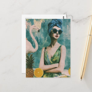 summertime woman Mixed Media Collage Postcard