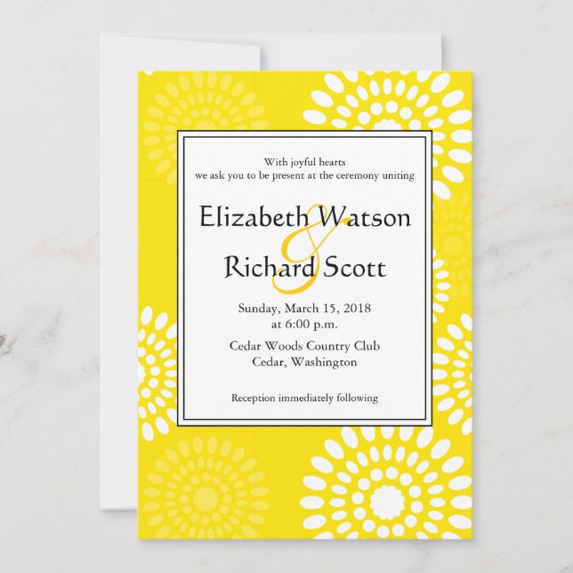 Summertime yellow flowers wedding invitation (Front)