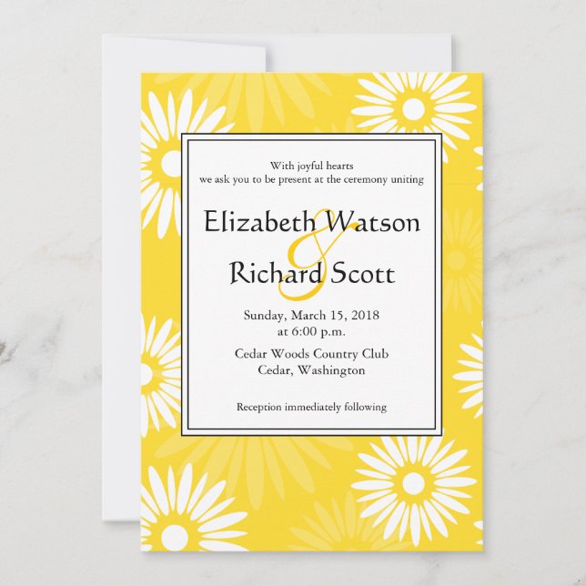 Summertime yellow flowers wedding invitation (Front)
