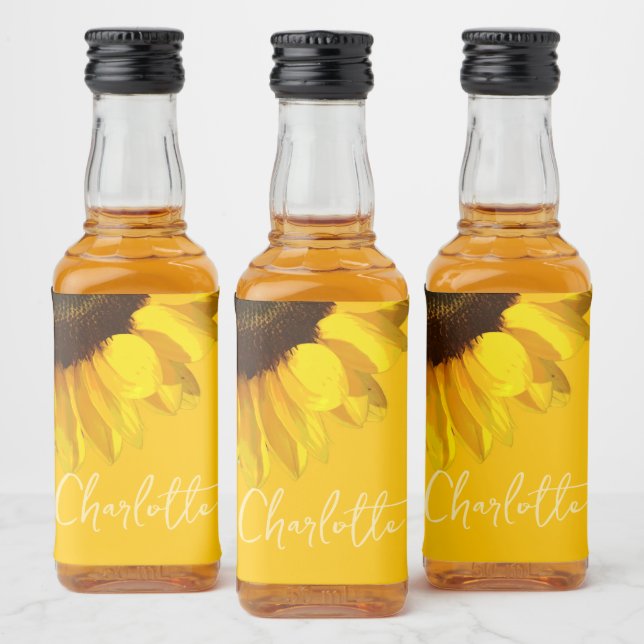 Summertime Yellow Sunflower Customisable Name      Liquor Bottle Label (Bottles)