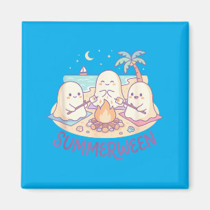 Summerween Art Ghost Marshmallow Roast Beach Magnet