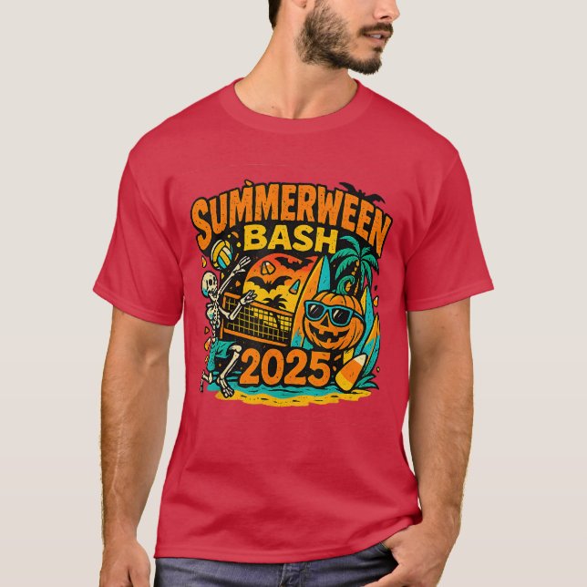 SummerWeen Bash 2025 Skeleton Beach Party Hallowee T-Shirt (Front)