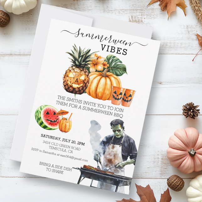 Summerween BBQ Party Summer Pool Party Invitation (Creator Uploaded)