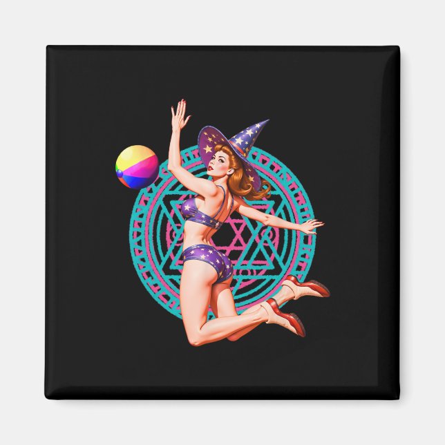 Summerween Beach Ll Pin-up Y Witch Halloween Magic Magnet (Front)