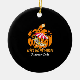 Summerween Beach Pumpkin Skeleton Funny Halloween Ceramic Tree Decoration