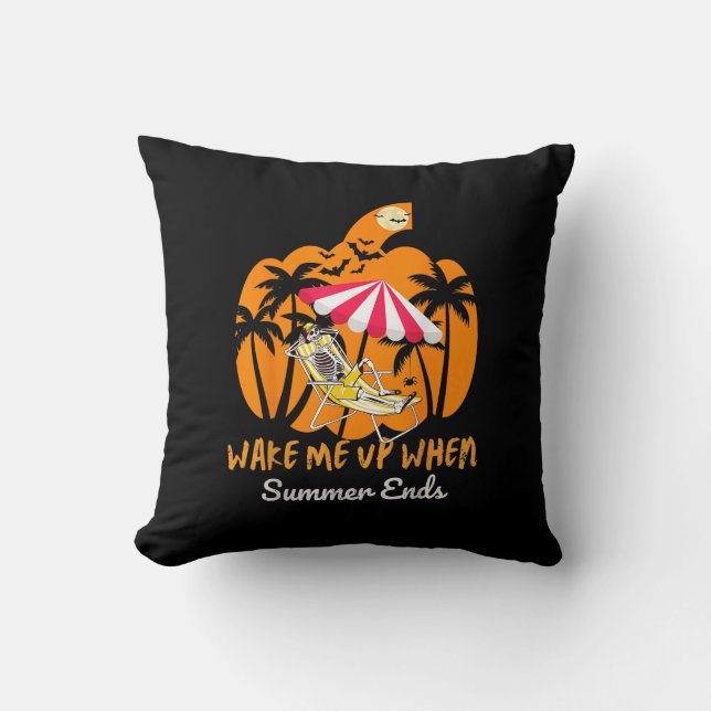 Summerween Beach Pumpkin Skeleton Funny Halloween  Cushion (Front)