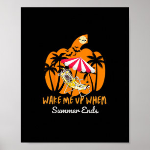 Summerween Beach Pumpkin Skeleton Funny Halloween Poster