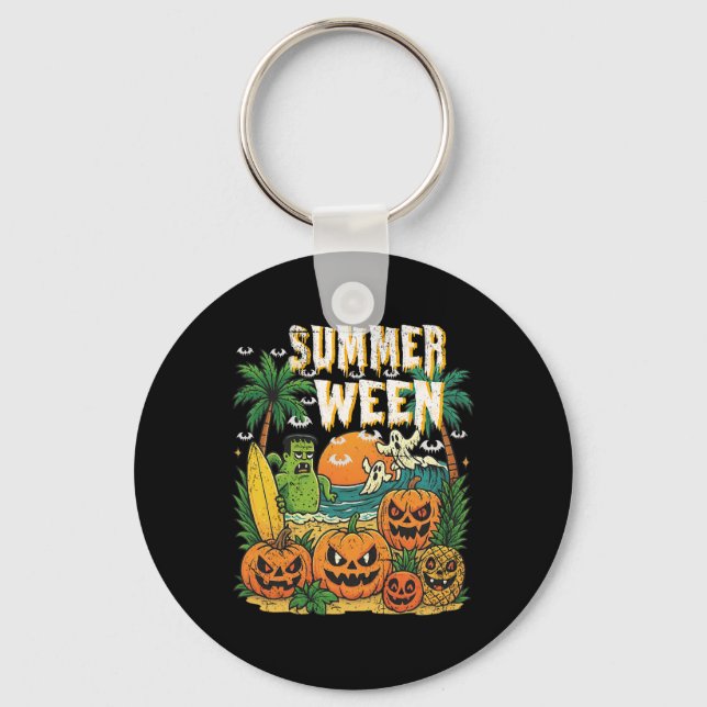 Summerween Beach Pumpkins Ghosts Surf Halloween Vi Key Ring (Front)