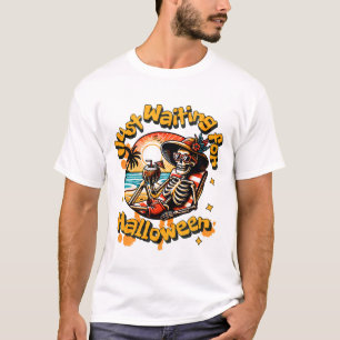 Summerween Beach Skeleton in Tropical Halloween T-Shirt