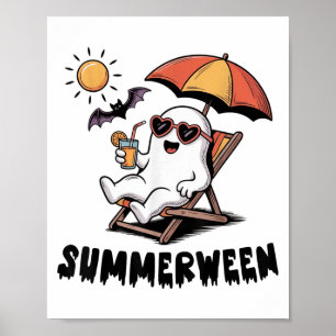 Summerween Cute Spooky Ghost With Summer Vibes For Poster