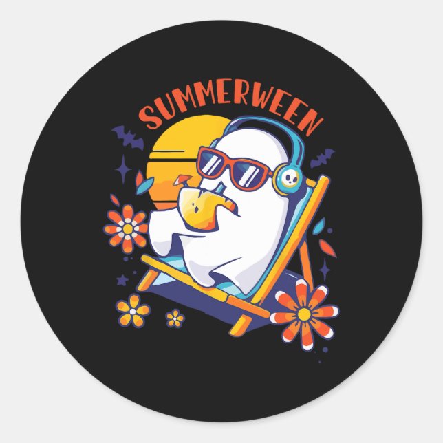 Summerween Cute Spooky Summer Ghost Halloween Love Classic Round Sticker (Front)