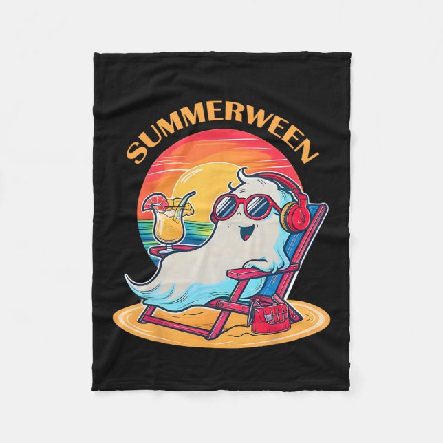 Summerween Cute Spooky Summer Ghost Halloween Love Fleece Blanket (Front)