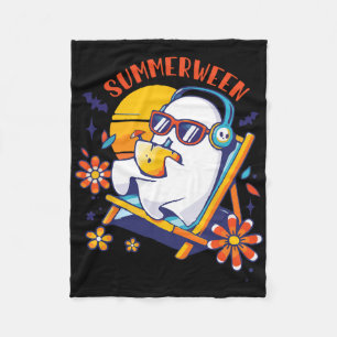 Summerween Cute Spooky Summer Ghost Halloween Love Fleece Blanket