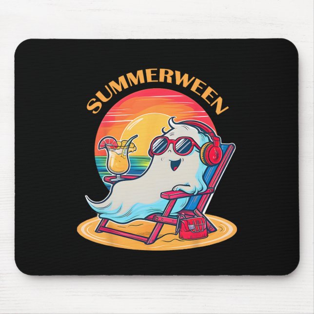 Summerween Cute Spooky Summer Ghost Halloween Love Mouse Mat (Front)