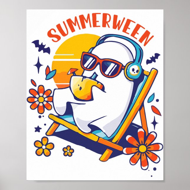 Summerween Cute Spooky Summer Ghost Halloween Love Poster (Front)