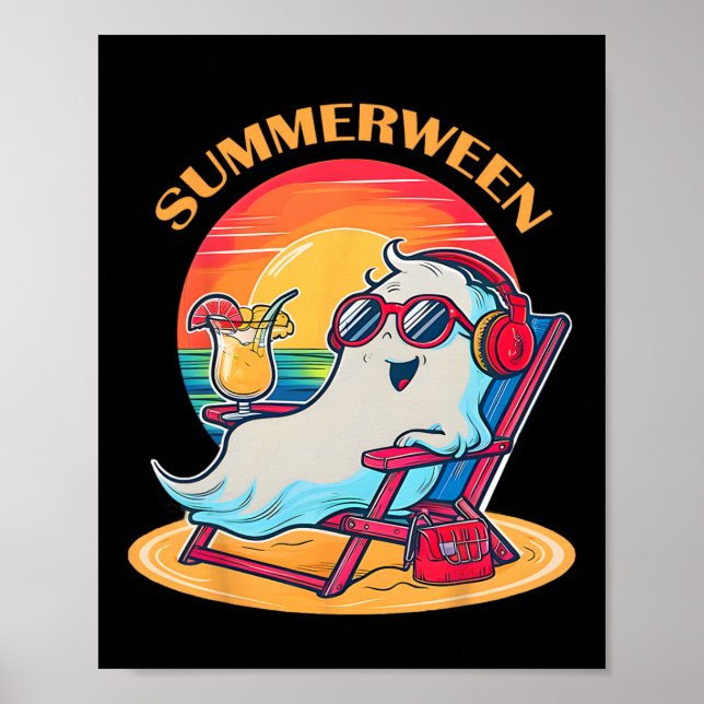 Summerween Cute Spooky Summer Ghost Halloween Love Poster (Front)