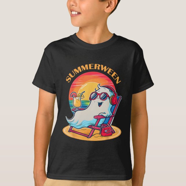 Summerween Cute Spooky Summer Ghost Halloween Love T-Shirt (Front)