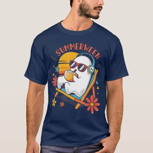 Summerween Cute Spooky Summer Ghost Halloween Love T-Shirt (Front)