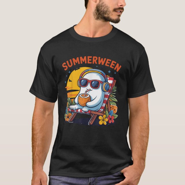 Summerween Cute Spooky Summer Ghost Halloween Love T-Shirt (Front)
