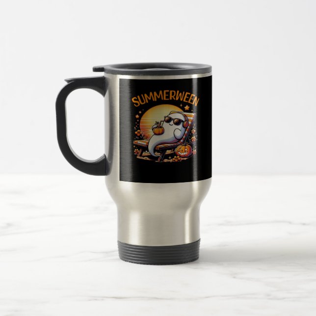 Summerween Cute Spooky Summer Travel Mug (Left)