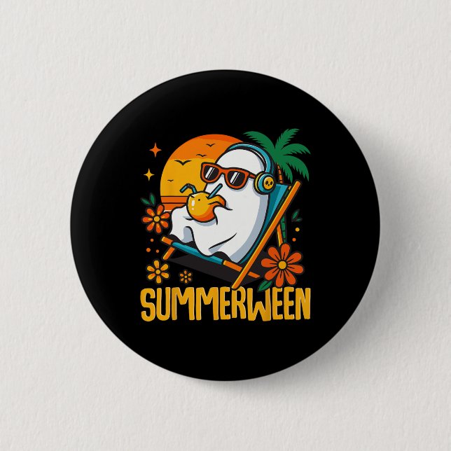 Summerween Funny Ghost Halloween Summer Beach Vibe 6 Cm Round Badge (Front)