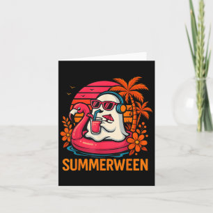 Summerween Funny Ghost Halloween Summer Flamingo B Card