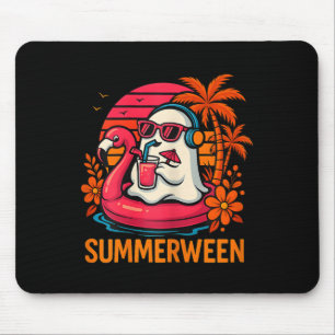 Summerween Funny Ghost Halloween Summer Flamingo B Mouse Mat