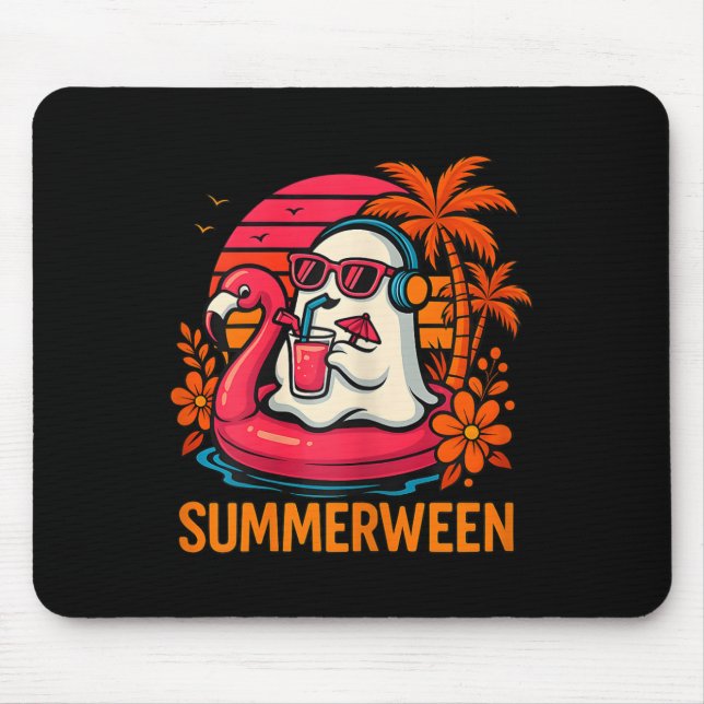 Summerween Funny Ghost Halloween Summer Flamingo B Mouse Mat (Front)