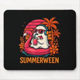 Summerween Funny Ghost Halloween Summer Flamingo B Mouse Mat