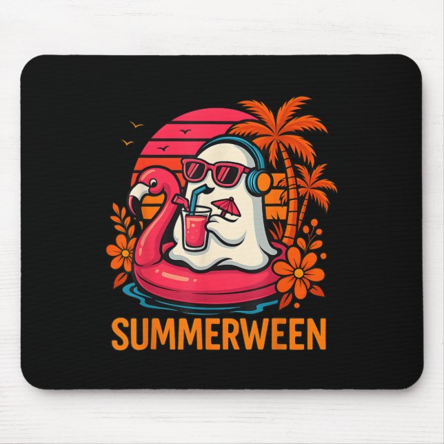 Summerween Funny Ghost Halloween Summer Flamingo B Mouse Mat (Front)