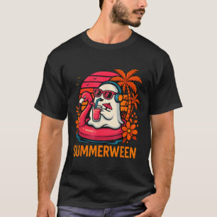 Summerween Funny Ghost Halloween Summer Flamingo B T-Shirt