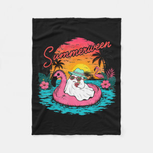 Summerween Funny Ghost Summer Halloween Vacation Fleece Blanket