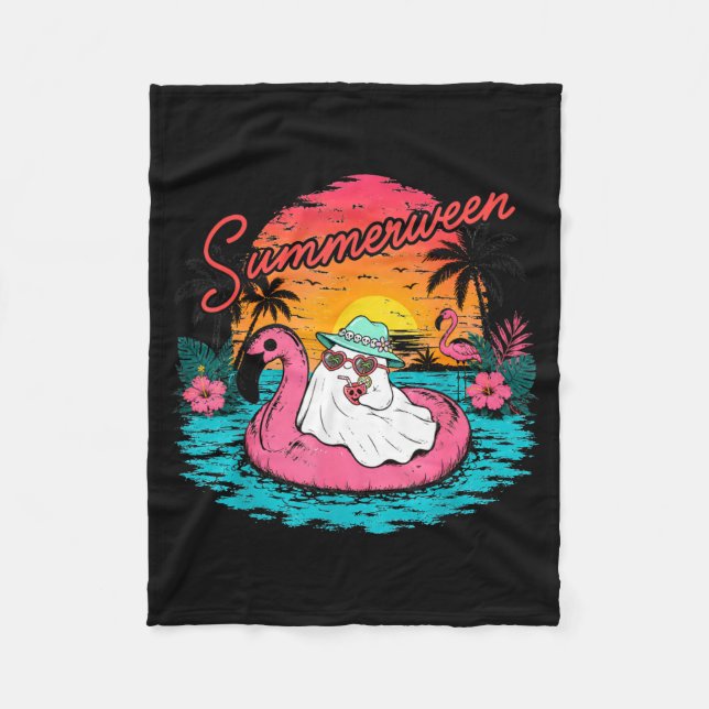 Summerween Funny Ghost Summer Halloween Vacation Fleece Blanket (Front)