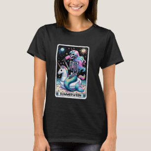 Summerween Funny Skeleton Mermaid Tarot Unicorn Fl T-Shirt
