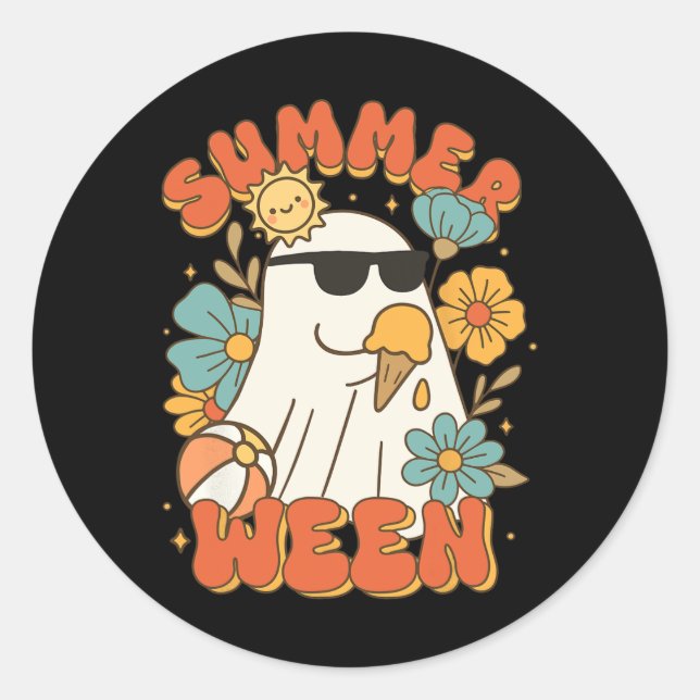 Summerween Ghost Ice Cream Cute Funny Halloween Be Classic Round Sticker (Front)