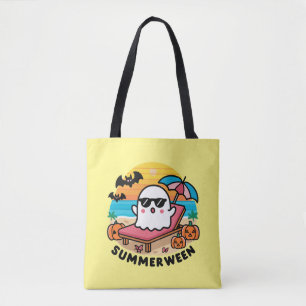Summerween - ghost on sunbed tote bag
