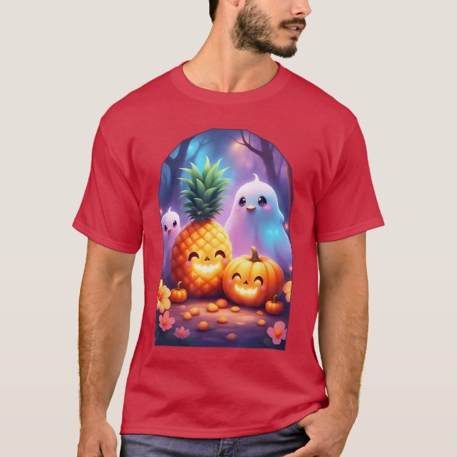 Summerween Ghost Pineapple Hibiscus Pumpkin Spooky T-Shirt (Front)