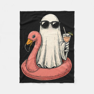 Summerween Ghost With Flamingo Floatie Womens Hall Fleece Blanket