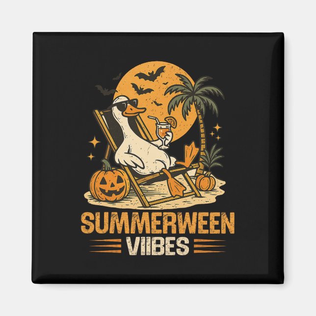 Summerween Goose Spooky Halloween Pumpkin Beach Su Magnet (Front)