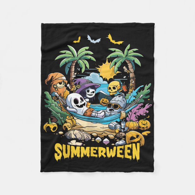 Summerween Happy Summer Halloween Holiday Beach  Fleece Blanket (Front)