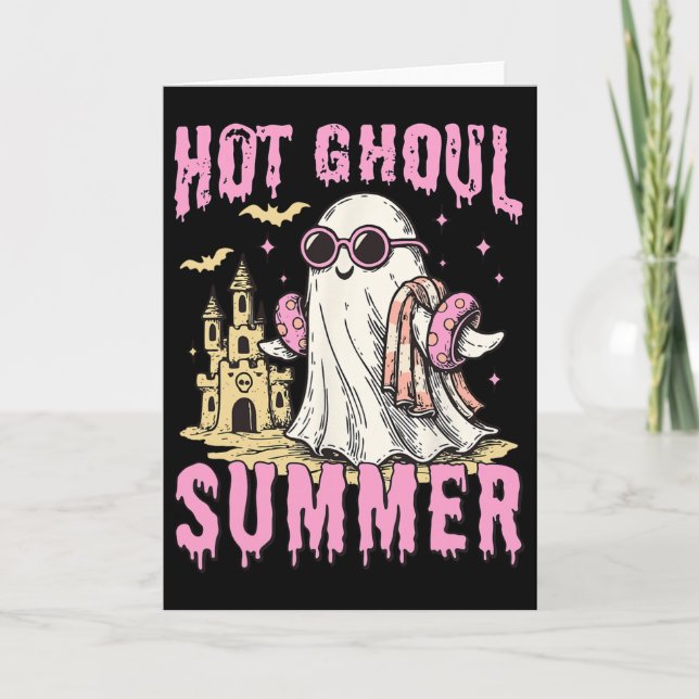 Summerween Hot Ghoul Summer Funny Cute Ghost Pool  Card (Front)
