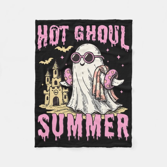 Summerween Hot Ghoul Summer Funny Cute Ghost Pool  Fleece Blanket (Front)