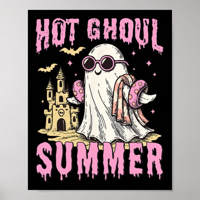 Summerween Hot Ghoul Summer Funny Cute Ghost Pool  Poster (Front)