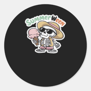 Summerween IceCream Skeleton Classic Viral Round Sticker