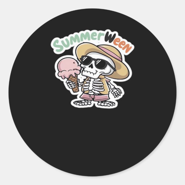 Summerween IceCream Skeleton Classic Viral Round Sticker (Front)