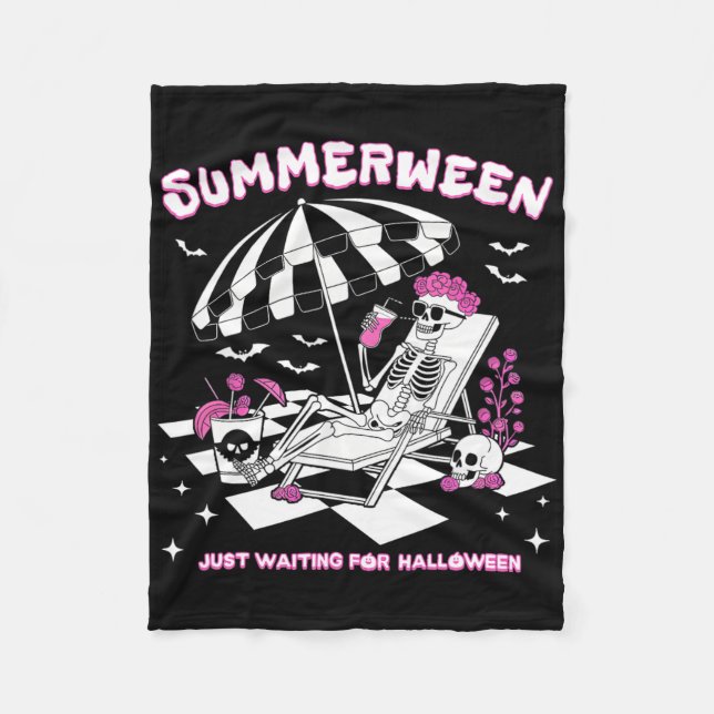 Summerween Just Waiting For Halloween Skeleton Bea Fleece Blanket (Front)