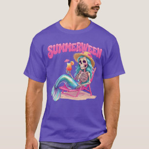 Summerween Mermaid Beach Skeleton Summer Halloween T-Shirt