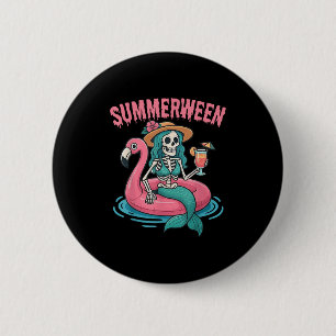 Summerween Mermaid Skeleton Beach Flamingo Hallowe 6 Cm Round Badge